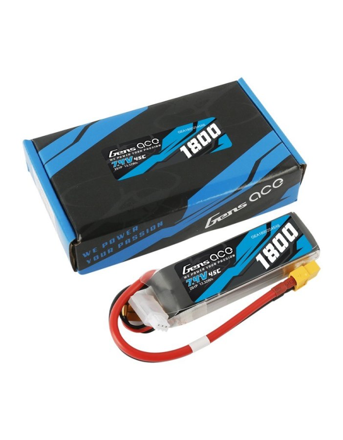 Gens Ace 1800mAh 7.4v 45C (XT60) (LiPo) - Big Bang Hobbies